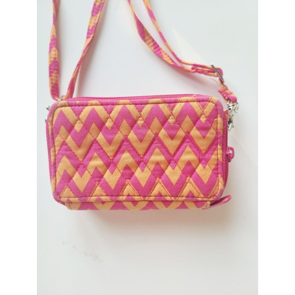Vera Bradley All‎ In One Cell phone Crossbody Wallet Ziggy Zags Pink Orange - Picture 7 of 9